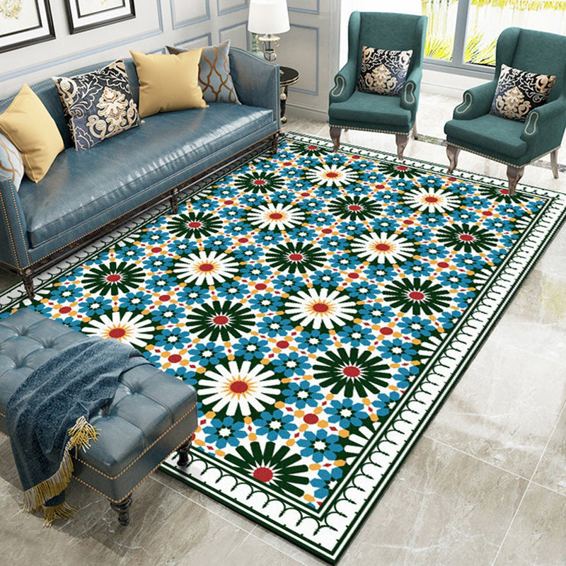 Rynx | Persian Moroccan rug in green geometric floral design rug made of Polyester pet-friendly rug for home decor