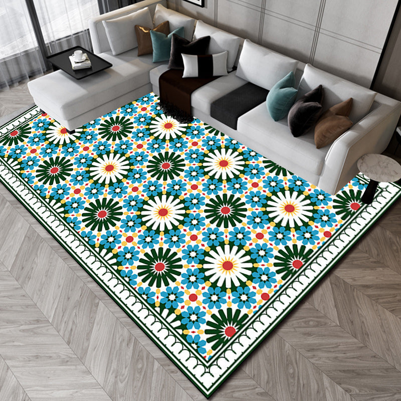 Rynx | Persian Moroccan rug in green geometric floral design rug made of Polyester pet-friendly rug for home decor