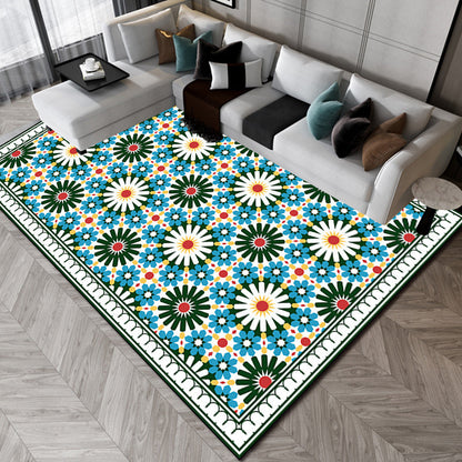 Rynx | Persian Moroccan rug in green geometric floral design rug made of Polyester pet-friendly rug for home decor