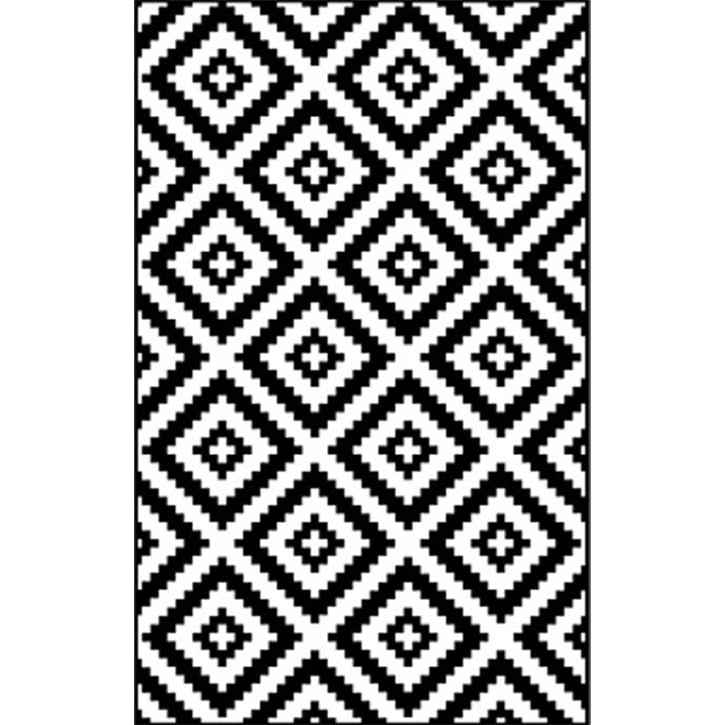 Rynx | Modern Living Room Rug in Black and White Diamond Wave Print Rug Polyester Washable Anti-Slip Area Rug