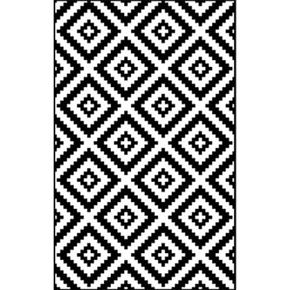Rynx | Modern Living Room Rug in Black and White Diamond Wave Print Rug Polyester Washable Anti-Slip Area Rug