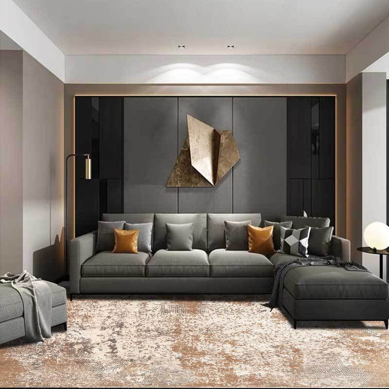Rynx | Unique Abstract Rug Brown Industrial Rug Polyester Washable Anti-Slip Backing Area Rug for Living Room