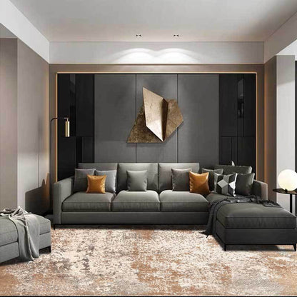 Rynx | Unique Abstract Rug Brown Industrial Rug Polyester Washable Anti-Slip Backing Area Rug for Living Room