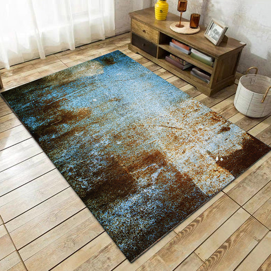 Rynx | Simple Modern Rug in Blue Abstract Rust Pattern Rug Polyester Machine Washable Carpet for Home Decoration