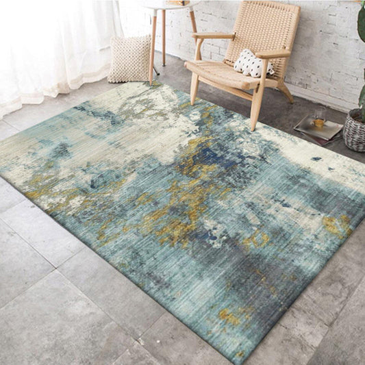 Rynx | Contemporary Modern Rug in Blue Abstract Watercolor Painting Pattern Rug Polyester Washable Carpet for Home Decoration