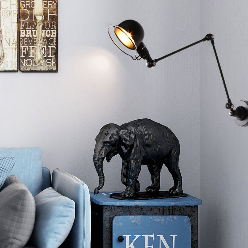 Rynx | Black/White Swing Arm Wall Light with Bowl Shade Industrial Metal 1 Head Hallway Wall Lamp