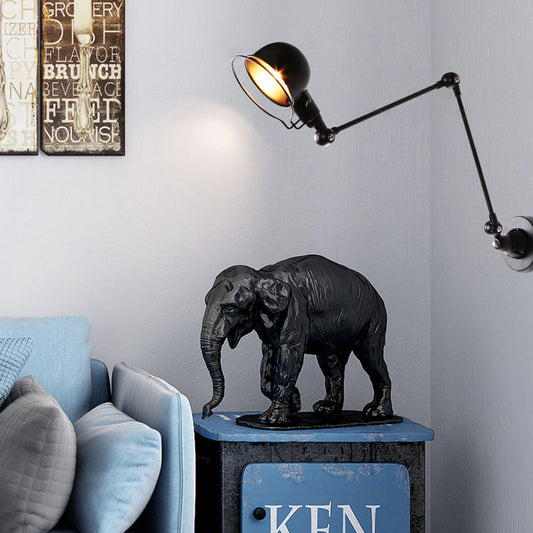 Rynx | Black/White Swing Arm Wall Light with Bowl Shade Industrial Metal 1 Head Hallway Wall Lamp