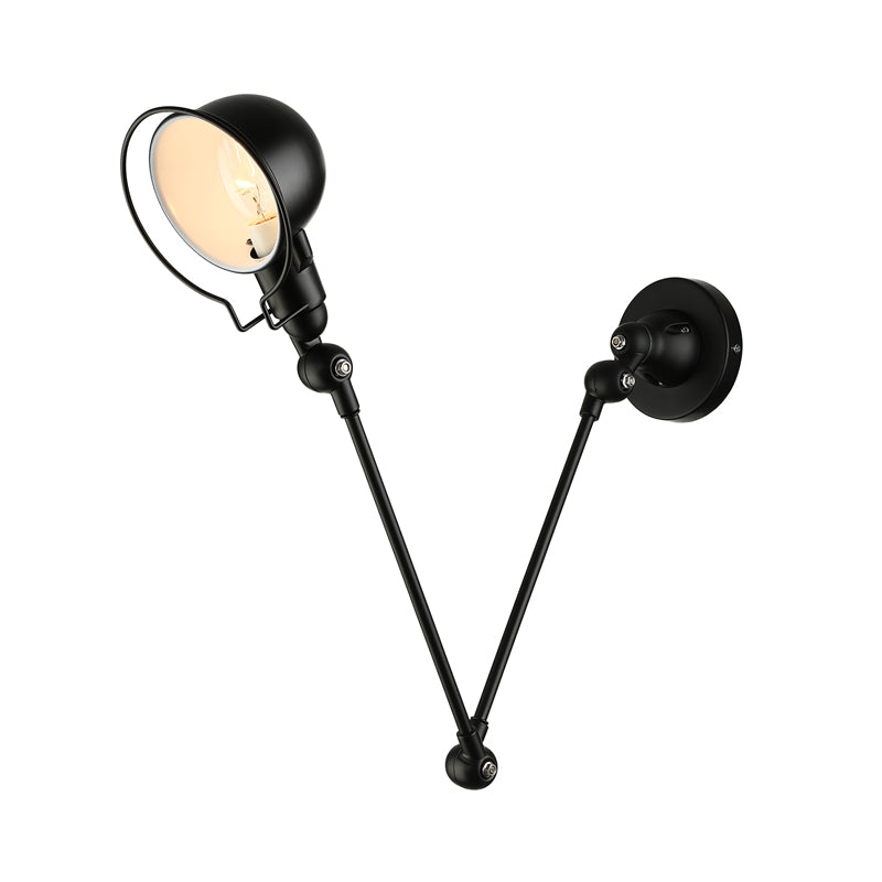Rynx | Black/White Swing Arm Wall Light with Bowl Shade Industrial Metal 1 Head Hallway Wall Lamp