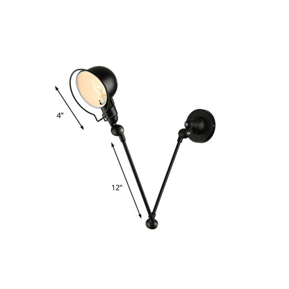 Rynx | Black/White Swing Arm Wall Light with Bowl Shade Industrial Metal 1 Head Hallway Wall Lamp