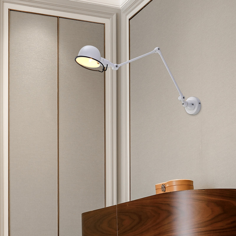 Rynx | Black/White Swing Arm Wall Light with Bowl Shade Industrial Metal 1 Head Hallway Wall Lamp
