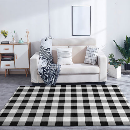 Rynx | Black and White Bedroom Rug Modern Check Pattern Area Rug Polyester Washable Stain-Resistant Carpet