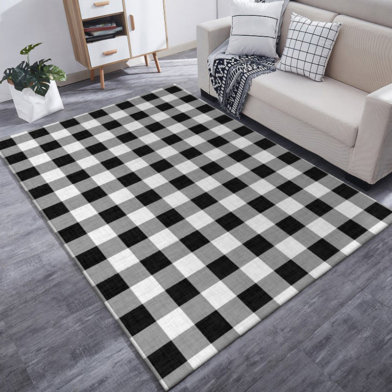 Rynx | Black and White Bedroom Rug Modern Check Pattern Area Rug Polyester Washable Stain-Resistant Carpet
