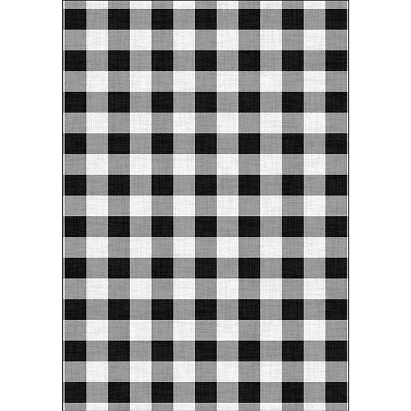 Rynx | Black and White Bedroom Rug Modern Check Pattern Area Rug Polyester Washable Stain-Resistant Carpet