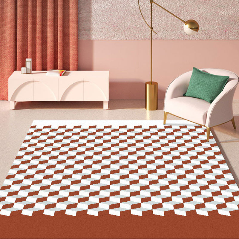 Rynx | Modern Living Room Rug Multicolor Cube Print Rug Polyester Non-Slip Backing Washable Area Rug