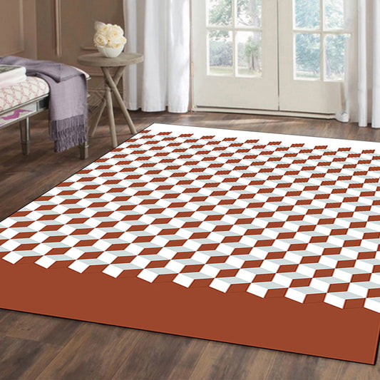 Rynx | Modern Living Room Rug Multicolor Cube Print Rug Polyester Non-Slip Backing Washable Area Rug