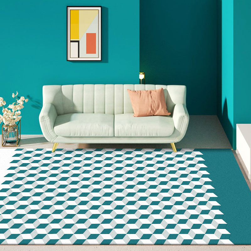 Rynx | Modern Living Room Rug Multicolor Cube Print Rug Polyester Non-Slip Backing Washable Area Rug