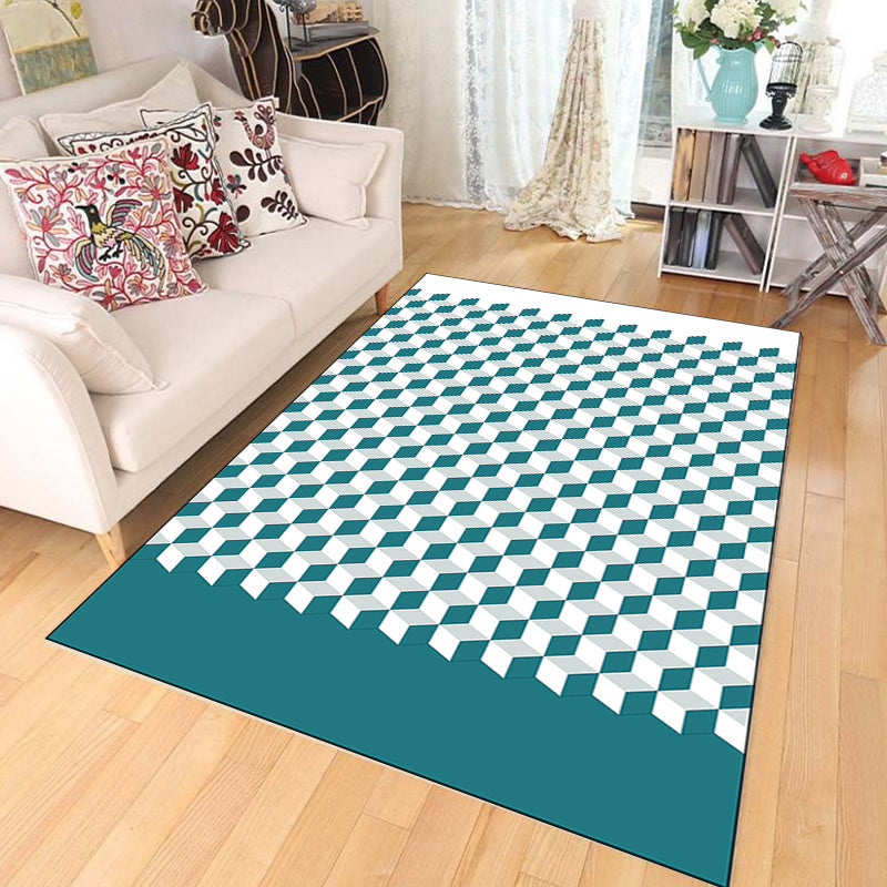 Rynx | Modern Living Room Rug Multicolor Cube Print Rug Polyester Non-Slip Backing Washable Area Rug