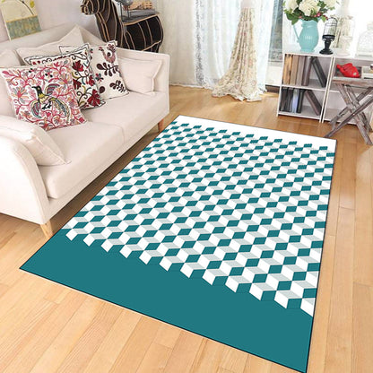 Rynx | Modern Living Room Rug Multicolor Cube Print Rug Polyester Non-Slip Backing Washable Area Rug