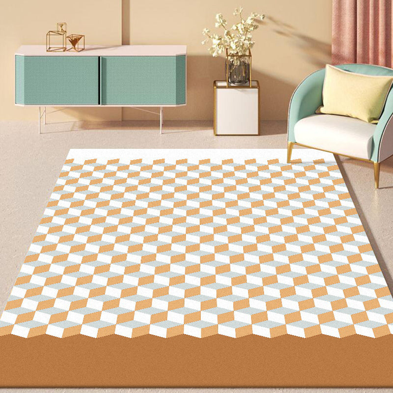 Rynx | Modern Living Room Rug Multicolor Cube Print Rug Polyester Non-Slip Backing Washable Area Rug