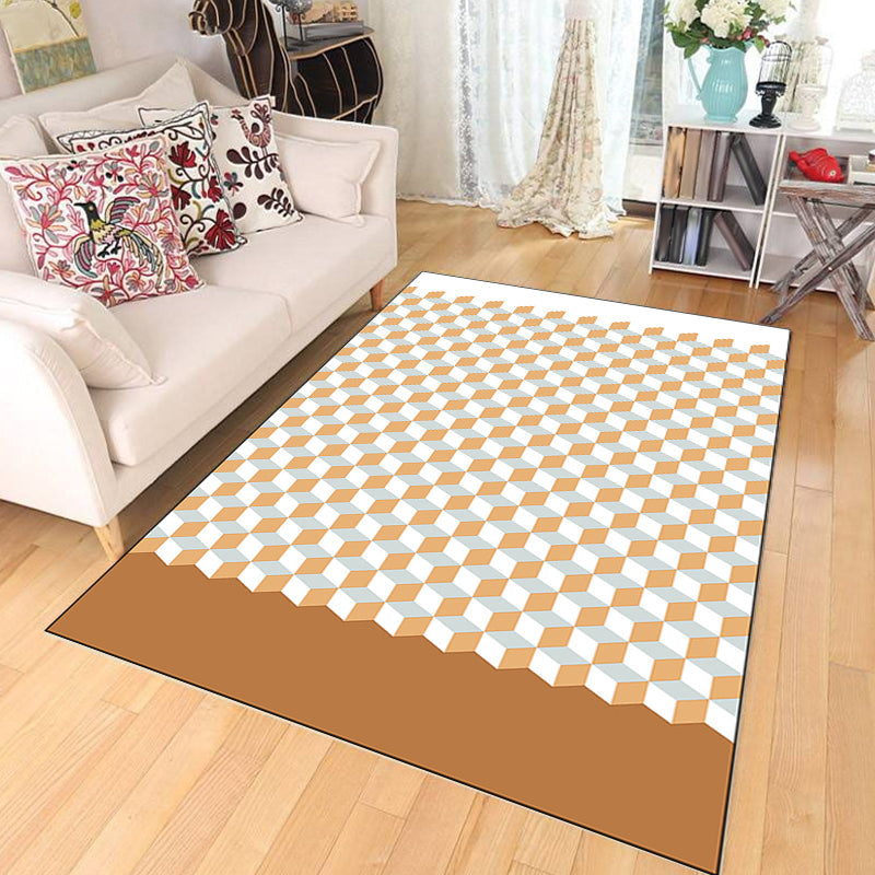 Rynx | Modern Living Room Rug Multicolor Cube Print Rug Polyester Non-Slip Backing Washable Area Rug