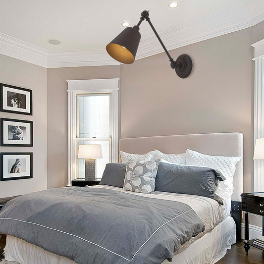 Rynx | 1 Light Metal Wall Lamp Contemporary Black/Rust Colored Tailored Bedroom Wall Lamp Sconces with Adjustable Arm