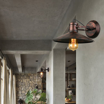 Rynx | Metallic Saucer Wall Light Antique Style 1-Bulb Hallway Wall Light Lamp in Black/Rust