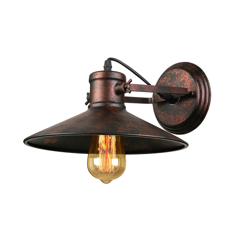 Rynx | Metallic Saucer Wall Light Antique Style 1-Bulb Hallway Wall Light Lamp in Black/Rust