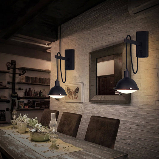Rynx | 1 Light Wall Lighting Farm Bowl Shade Metallic Wall Lamp in Black for Dining Room