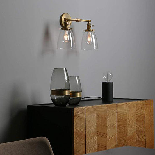 Rynx | Clear Glass Brass Wall Light Conical 2-Light Industrial Wall Lamp Light for Foyer