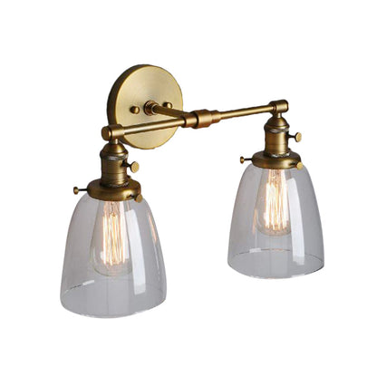 Rynx | Clear Glass Brass Wall Light Conical 2-Light Industrial Wall Lamp Light for Foyer