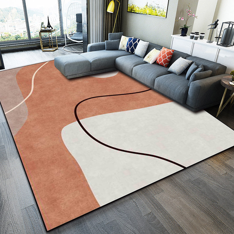 Rynx | Orange Bedroom Rug Novelty Color Block Irregular Shape Line Pattern Rug Polyester Stain Resistant Rug