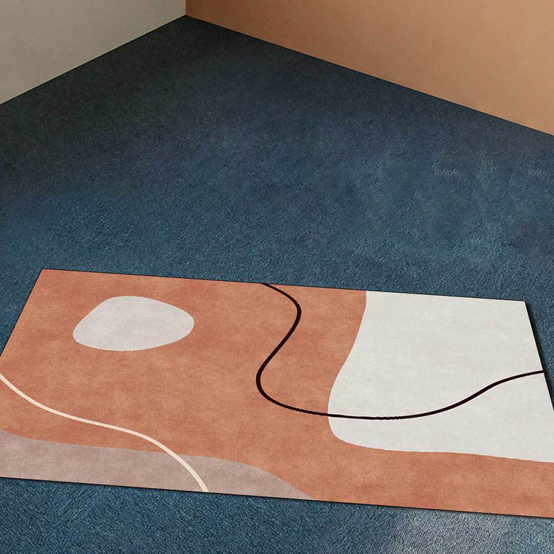 Rynx | Orange Bedroom Rug Novelty Color Block Irregular Shape Line Pattern Rug Polyester Stain Resistant Rug