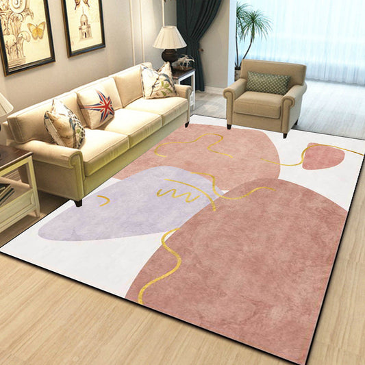 Rynx | Scandinavian Novelty Carpet in White and Pink Irregular Shape Pattern Carpet Polyester Non-slip Area Rug for Home Decoration