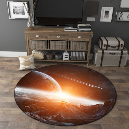 Rynx | Black and Orange Bedroom Rug Modern Outer Space Planet Pattern Area Rug Polyester Washable Stain-Resistant Carpet