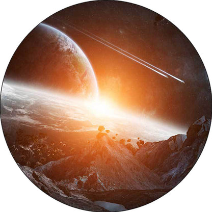 Rynx | Black and Orange Bedroom Rug Modern Outer Space Planet Pattern Area Rug Polyester Washable Stain-Resistant Carpet