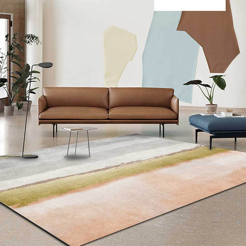 Rynx | Modern Abstract Rug Grey and Pink Polyester Rug Machine Washable Non-Slip Area Rug for Bedroom