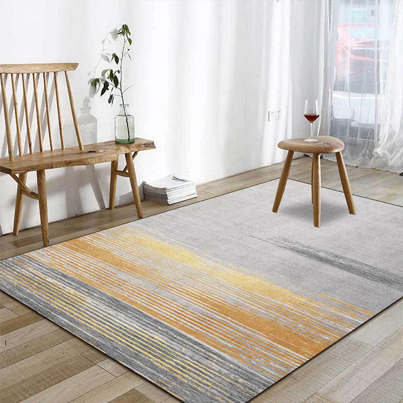 Rynx | Nordic Striped Pattern Rug Grey and Yellow Polyester Rug Machine Washable Non-Slip Area Rug for Bedroom