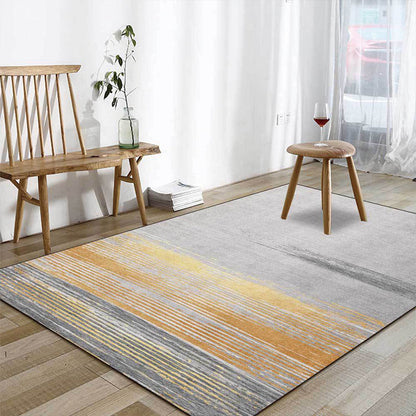 Rynx | Nordic Striped Pattern Rug Grey and Yellow Polyester Rug Machine Washable Non-Slip Area Rug for Bedroom