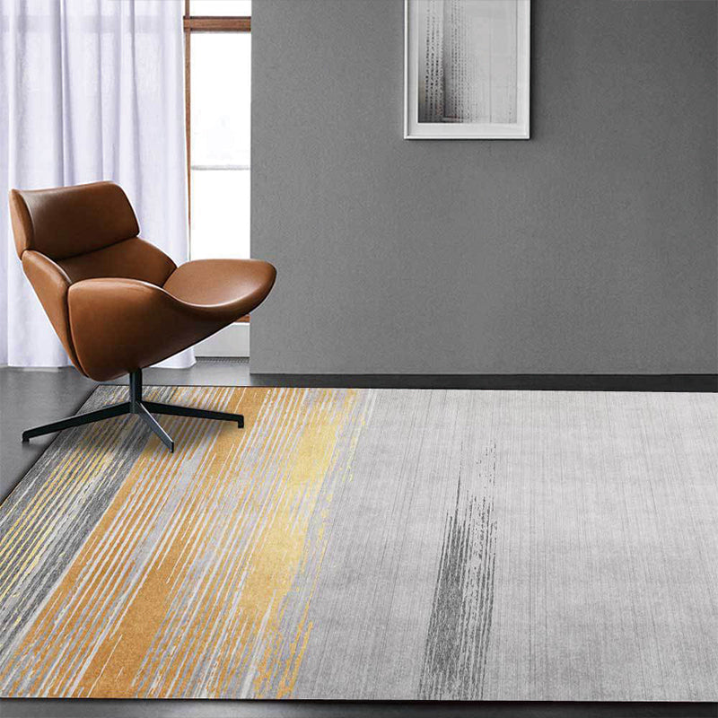 Rynx | Nordic Striped Pattern Rug Grey and Yellow Polyester Rug Machine Washable Non-Slip Area Rug for Bedroom
