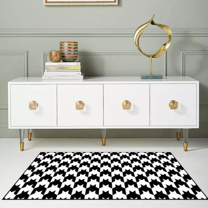 Rynx | Black and White Bedroom Rug Modern Plaid Houndstooth Pattern Area Rug Polyester Non-Slip Backing Carpet