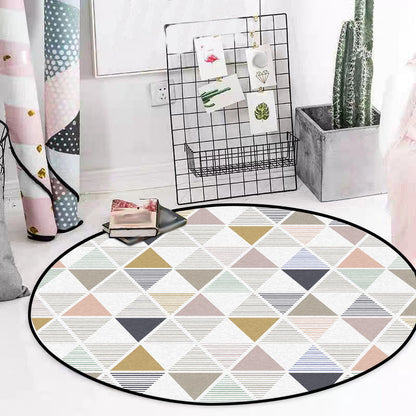 Rynx | Modern Living Room Rug in Ivory Geometric Triangle Stripe Print Rug Polyester Anti-Slip Backing Area Rug