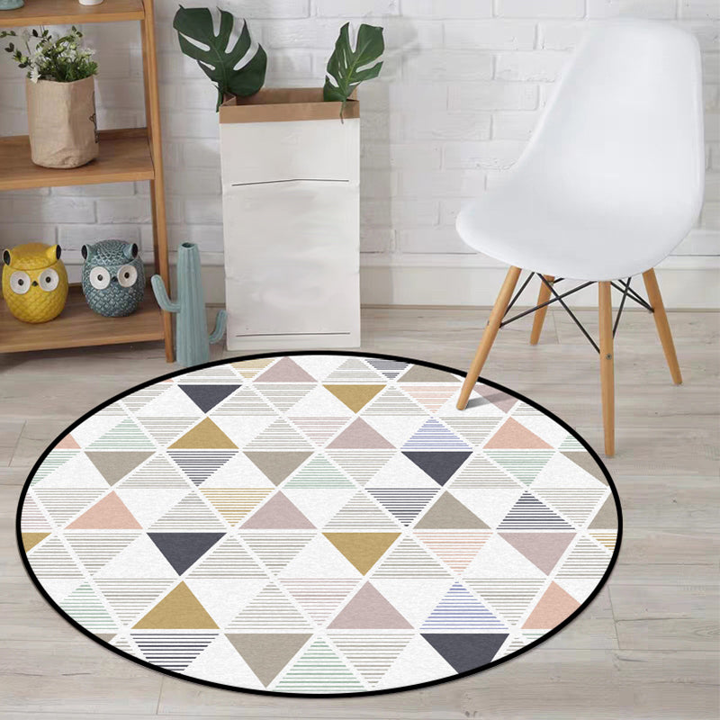 Rynx | Modern Living Room Rug in Ivory Geometric Triangle Stripe Print Rug Polyester Anti-Slip Backing Area Rug