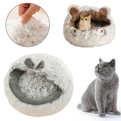 Rynx | Round Fluffy Cat Bed, Pet Bed Calming Cave Bed