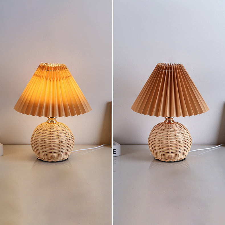 Rynx | RattaLume Nordic LED Table Lamp | Woven Rattan & Foldable Fabric Shade | Mood Light | Decor for the Bedroom