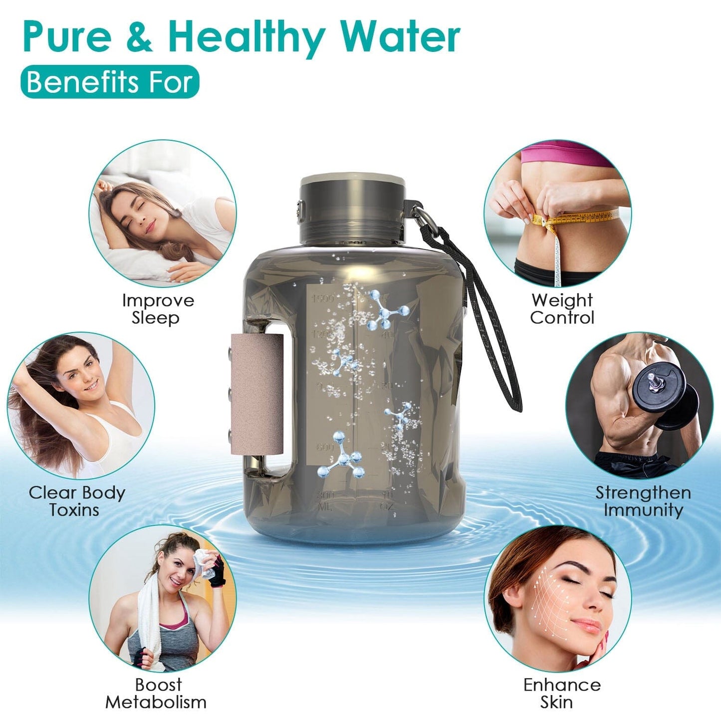 Rynx | 1.5L Large Capacity Portable Rechargeable Hydrogen Water Bottle 6 Min. Quick Electrolysis