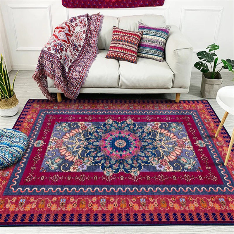 Rynx | Retro Medallion Pattern Rug with floral and leaf red Persian Rug Polyester machine washable non-slip rug for bedroom
