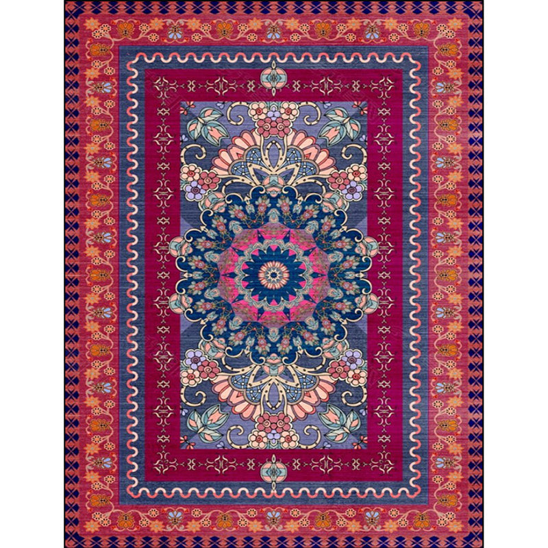 Rynx | Retro Medallion Pattern Rug with floral and leaf red Persian Rug Polyester machine washable non-slip rug for bedroom
