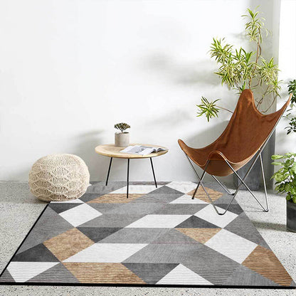 Rynx | Stylish Geometric Pattern Rug Grey Novelty Rug Polyester Washable Anti-Slip Backing Area Rug for Bedroom