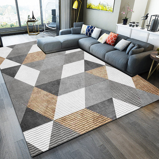 Rynx | Stylish Geometric Pattern Rug Grey Novelty Rug Polyester Washable Anti-Slip Backing Area Rug for Bedroom