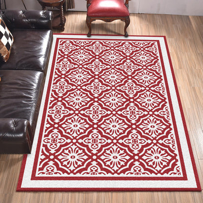 Rynx | Red Persian Rug Polyester Floral Pattern Rug Washable Non-Slip Backing Carpet for Living Room